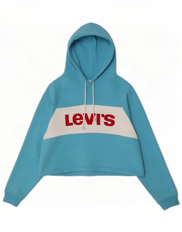 Suéter feminino Levi's Crop Graphic com capuz Reino Unido 16 grande bloco colorido azul