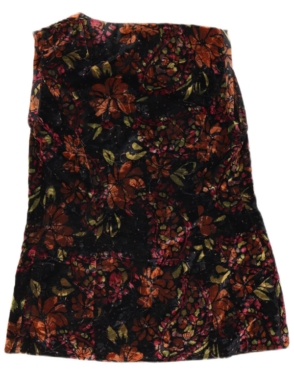 Vintage Womens Velvet Gilet UK 10 Small Multicoloured Floral