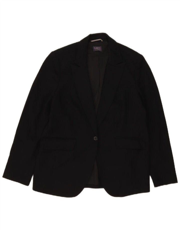 Jaqueta blazer feminina Marks & Spencer com 1 botão Reino Unido 16 grande poliéster preto