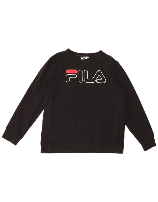 Fila moletom gráfico feminino jumper UK 14 grande algodão preto