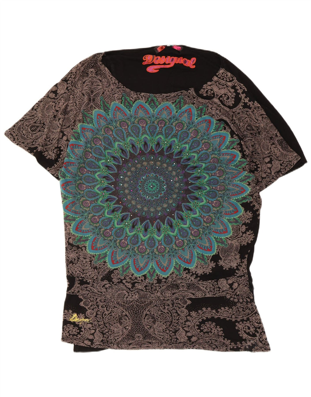 Túnica feminina Desigual Oversized UK 16 grande viscose floral preta