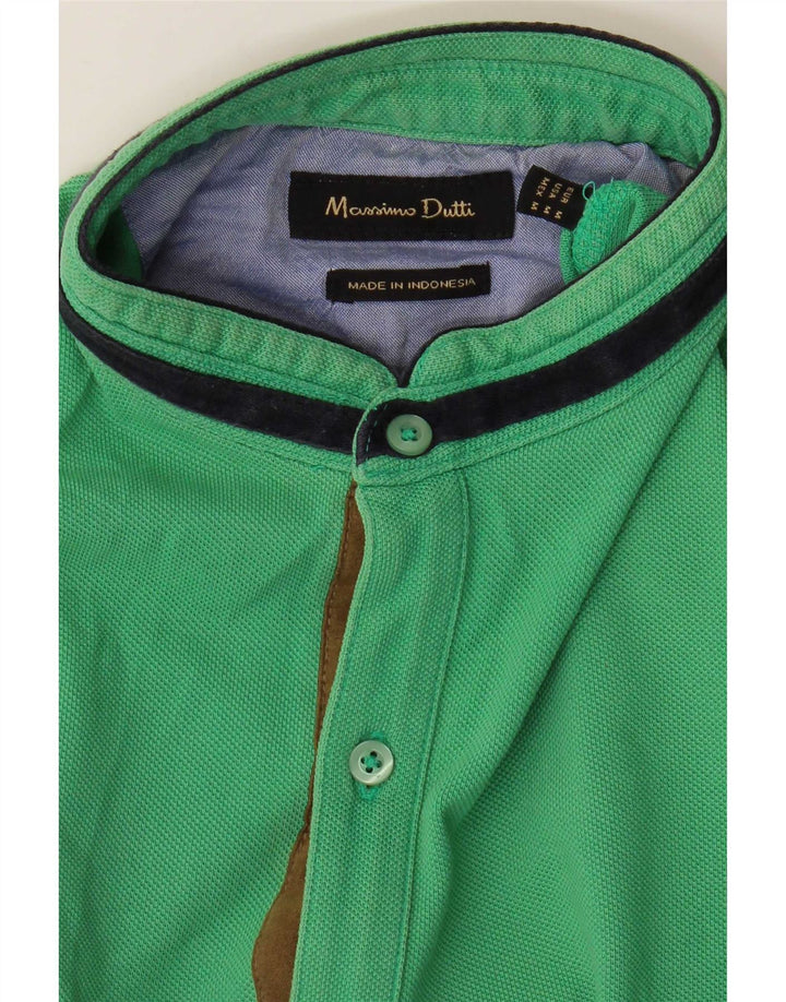 Camisa polo masculina Massimo Dutti de algodão listrado verde médio