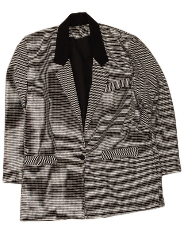 Vintage Womens 1 Button Blazer Jacket UK 16 Large Grey Houndstooth