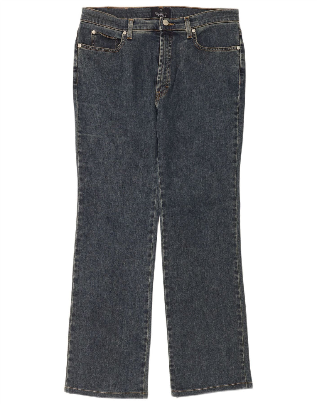 Jeans femininos Trussardi Bootcut W32 L30 algodão azul