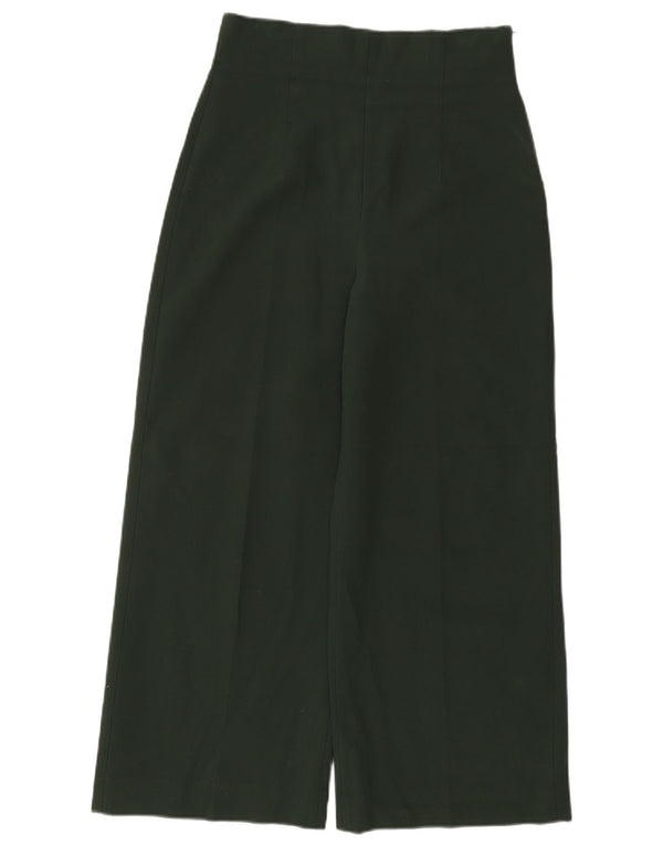 Zara Calça feminina casual de perna larga pequena W26 L26 verde poliéster