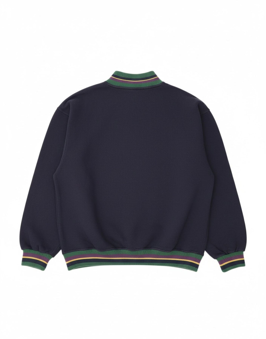 Suéter masculino VINTAGE com zíper e gola grande de algodão azul marinho