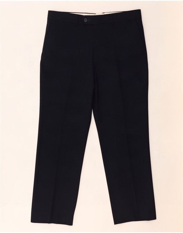 Zara Calça masculina reta de terno UE 44 grande W34 L29 azul marinho poliéster