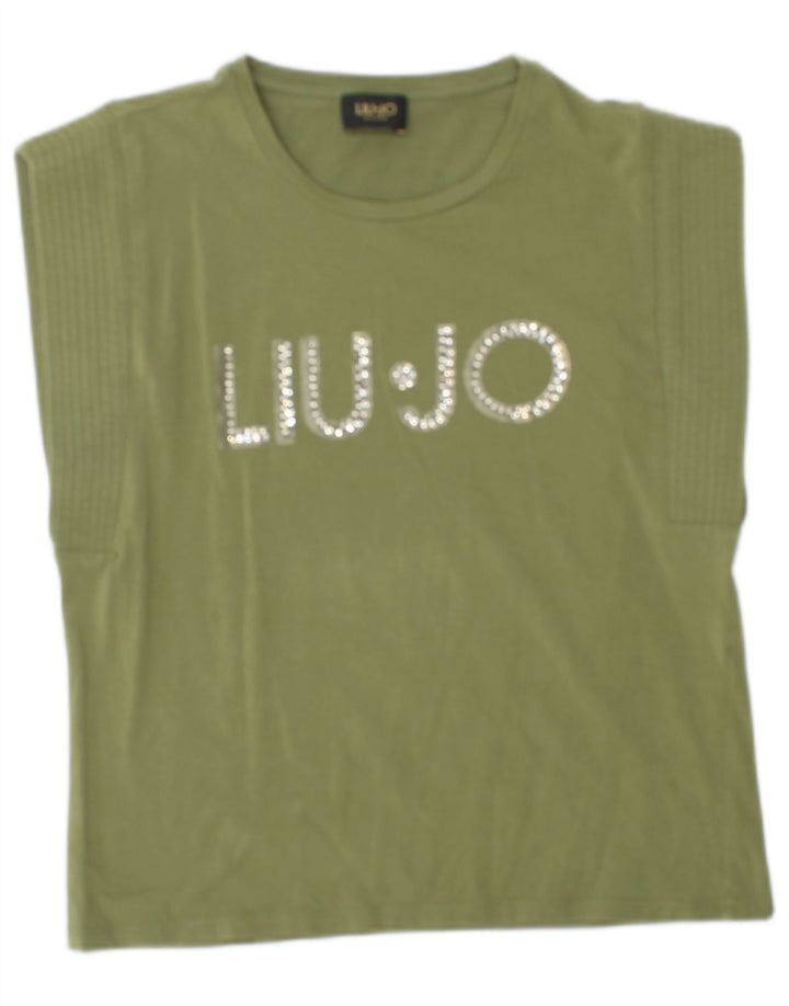 Camiseta feminina LIU JO com estampa gráfica UK 12 verde médio