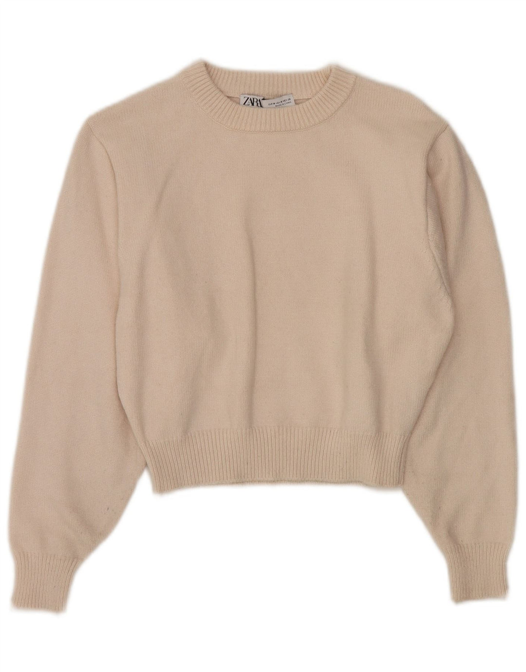 Zara Suéter feminino cropped com gola redonda Reino Unido 12 médio off white viscose