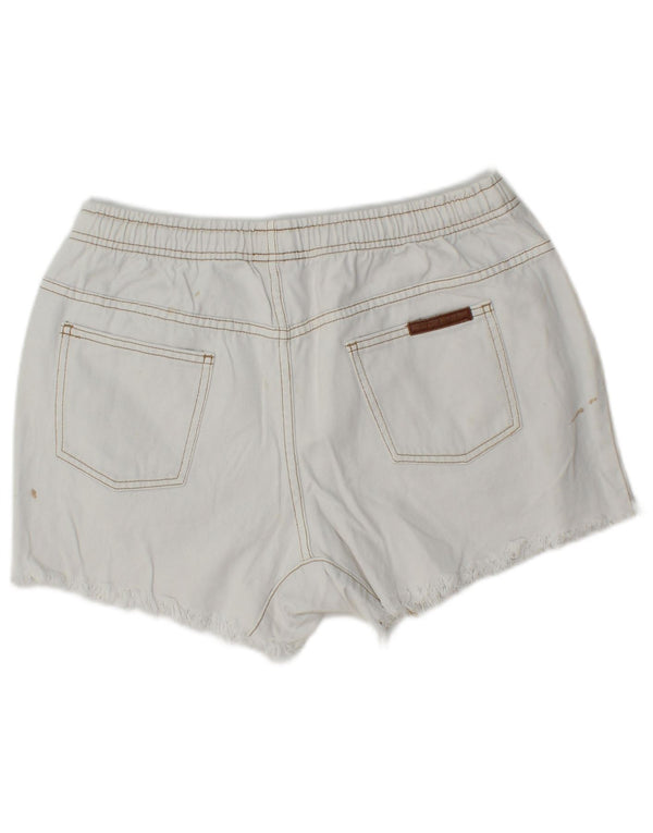Shorts jeans feminino Billabong desgastado W30 algodão branco médio