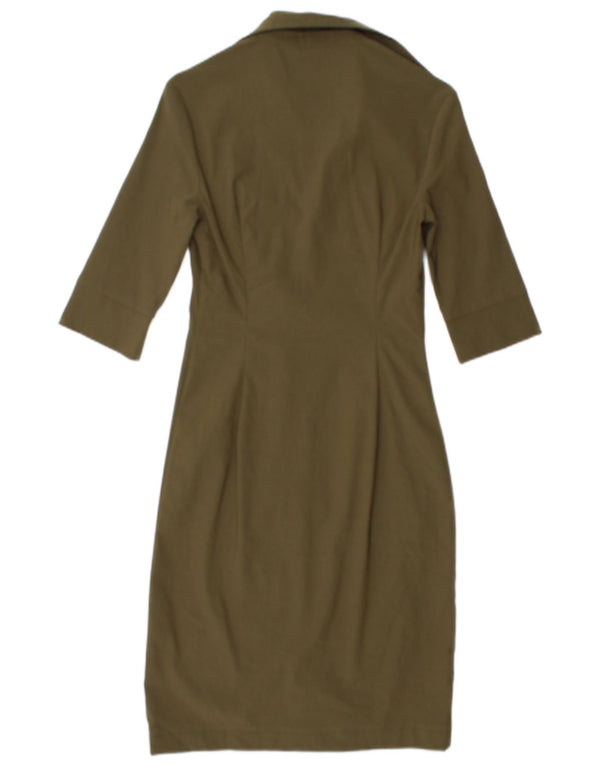 Zara vestido camisa feminino manga 3/4 UE 34 2XS cáqui rayon