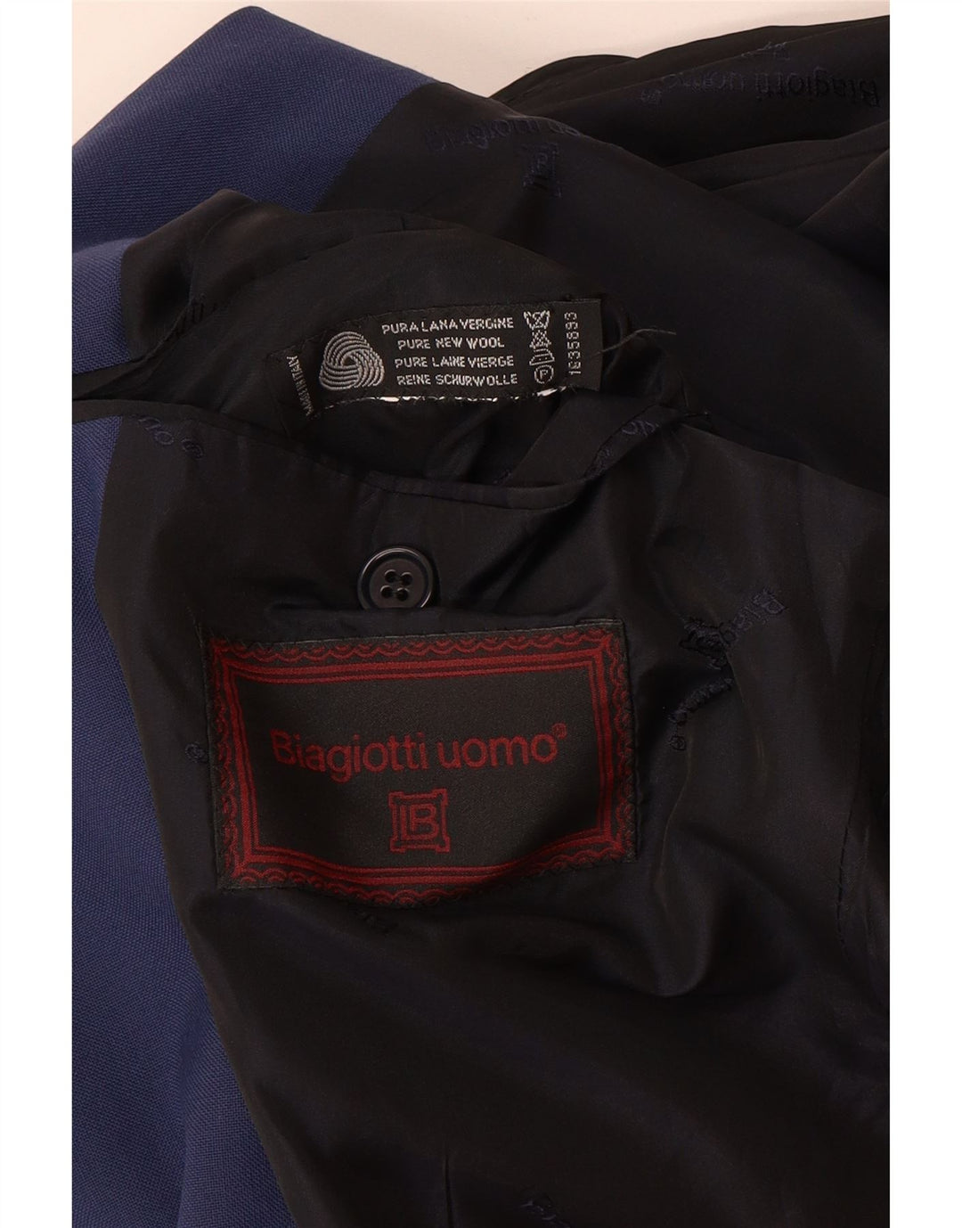 Jaqueta blazer masculina Biagiotti com 2 botões Reino Unido 38 azul médio lã nova