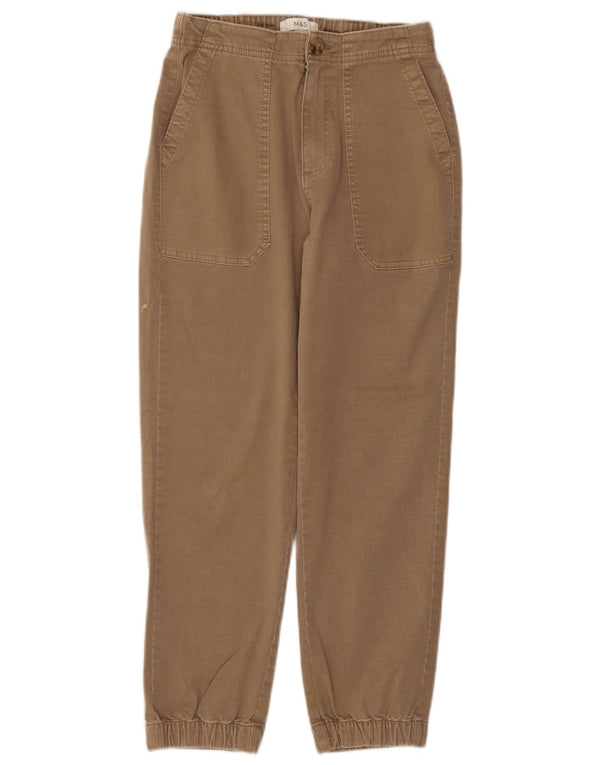 Calça jogger feminina Marks & Spencer UK 10 pequena W28 L26 algodão bege