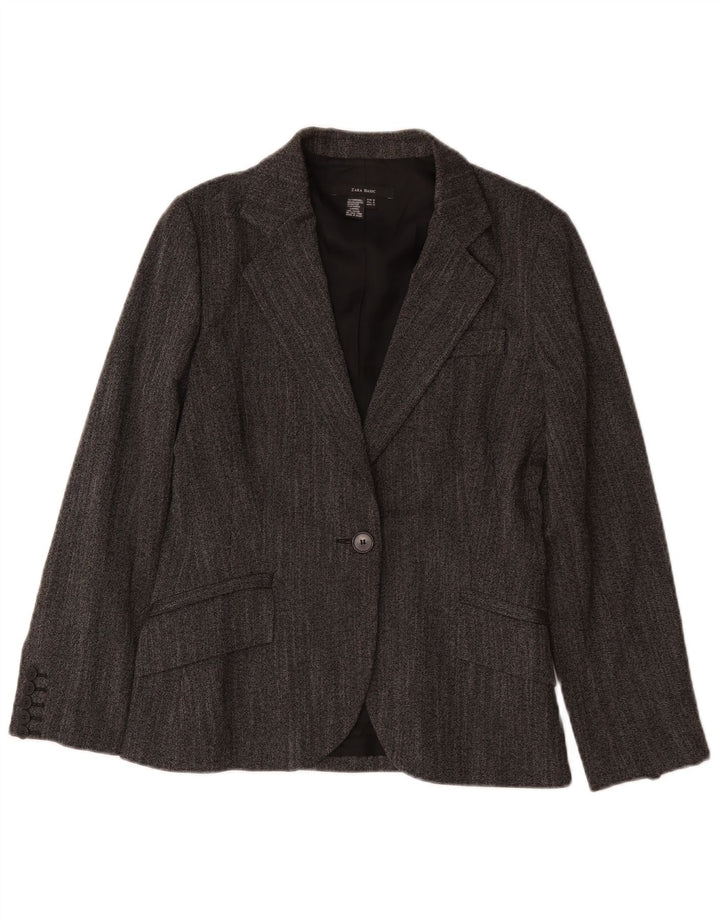 Jaqueta blazer feminina Zara com 1 botão Reino Unido 12 poliéster cinza médio