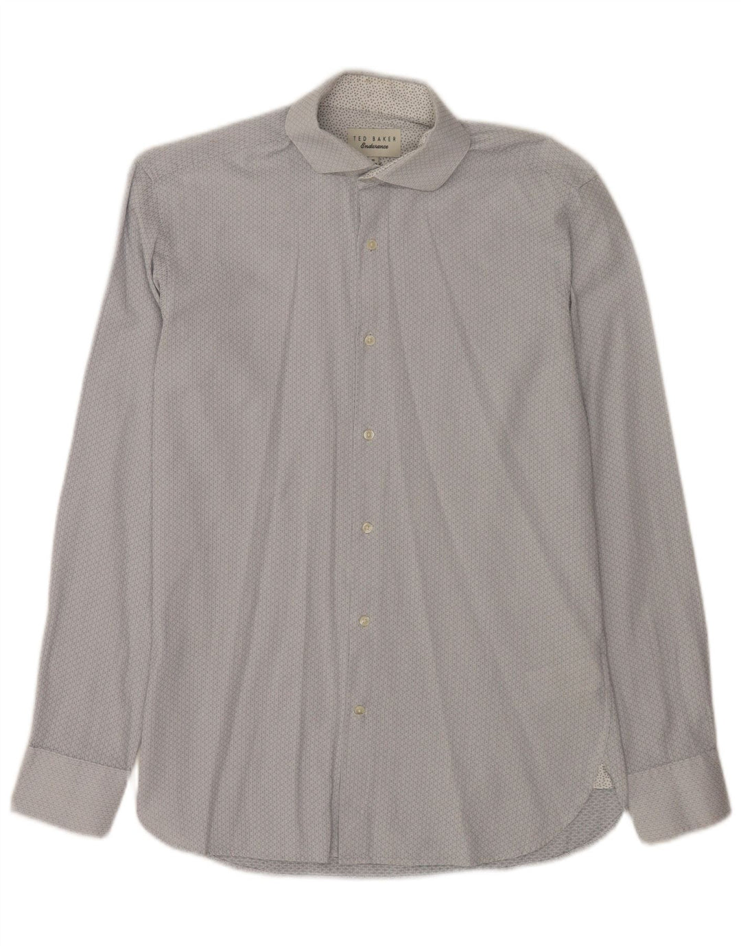 Camisa masculina Ted Baker tamanho 15 algodão geométrico azul médio