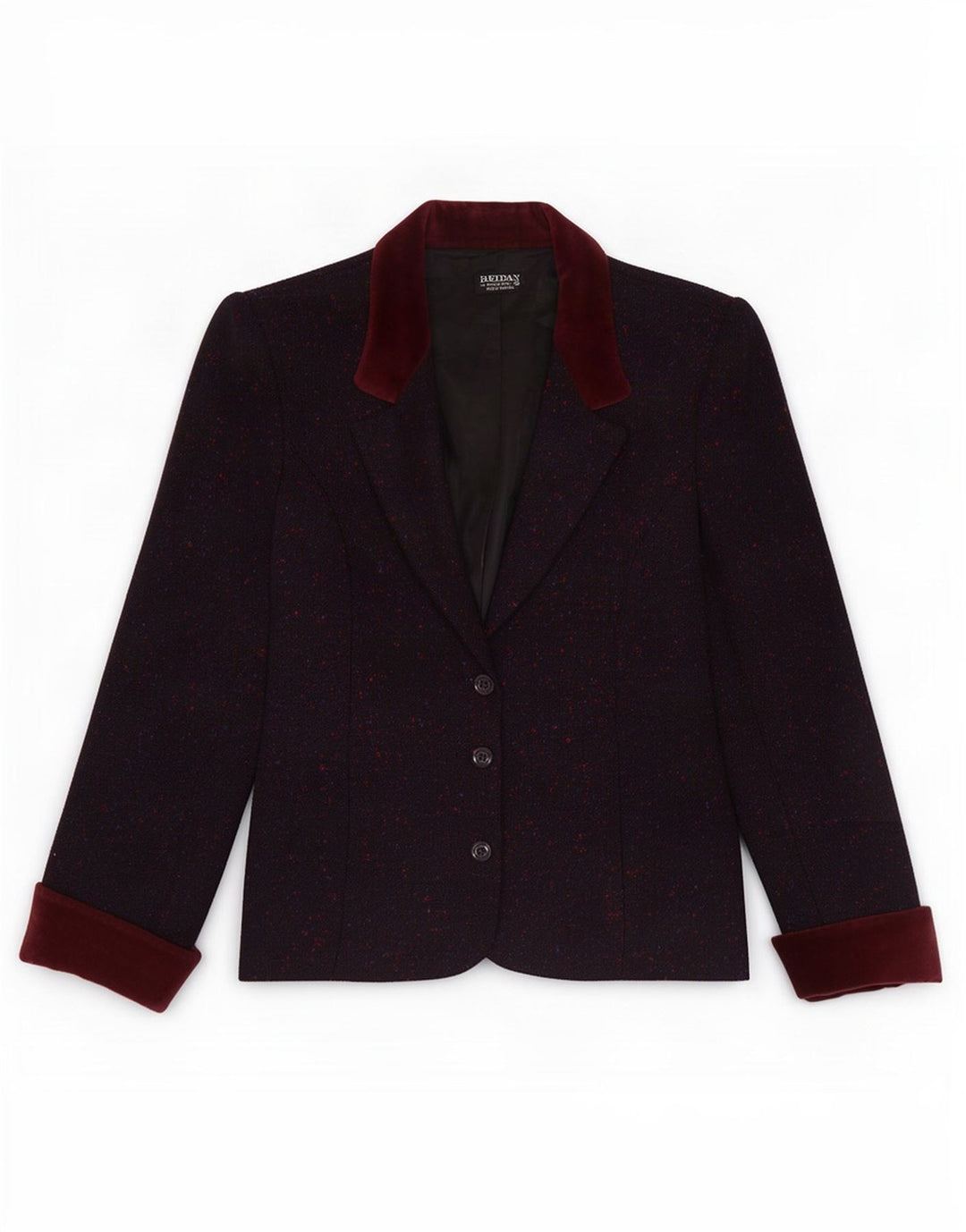 Jaqueta blazer feminina Reldan com 3 botões Reino Unido 14 médio Borgonha salpicada de lã nova