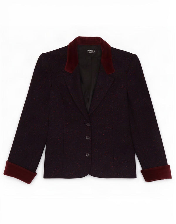 Jaqueta blazer feminina Reldan com 3 botões Reino Unido 14 médio Borgonha salpicada de lã nova