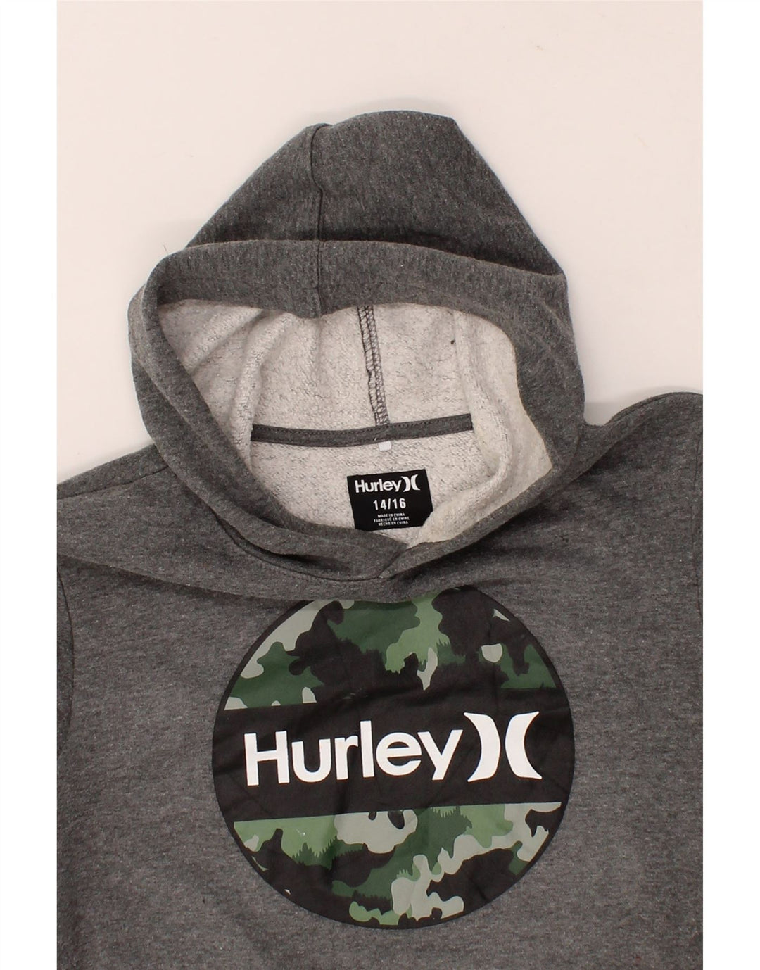 HURLEY Boys Graphic Hoodie Jumper 14-15 Years Grey Cotton Vintage Hurley and Second-Hand Hurley from Messina Hembry 
