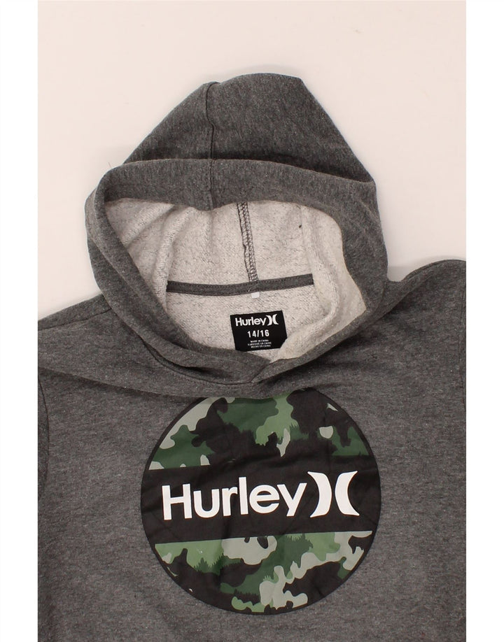 HURLEY Boys Graphic Hoodie Jumper 14-15 Years Grey Cotton Vintage Hurley and Second-Hand Hurley from Messina Hembry 