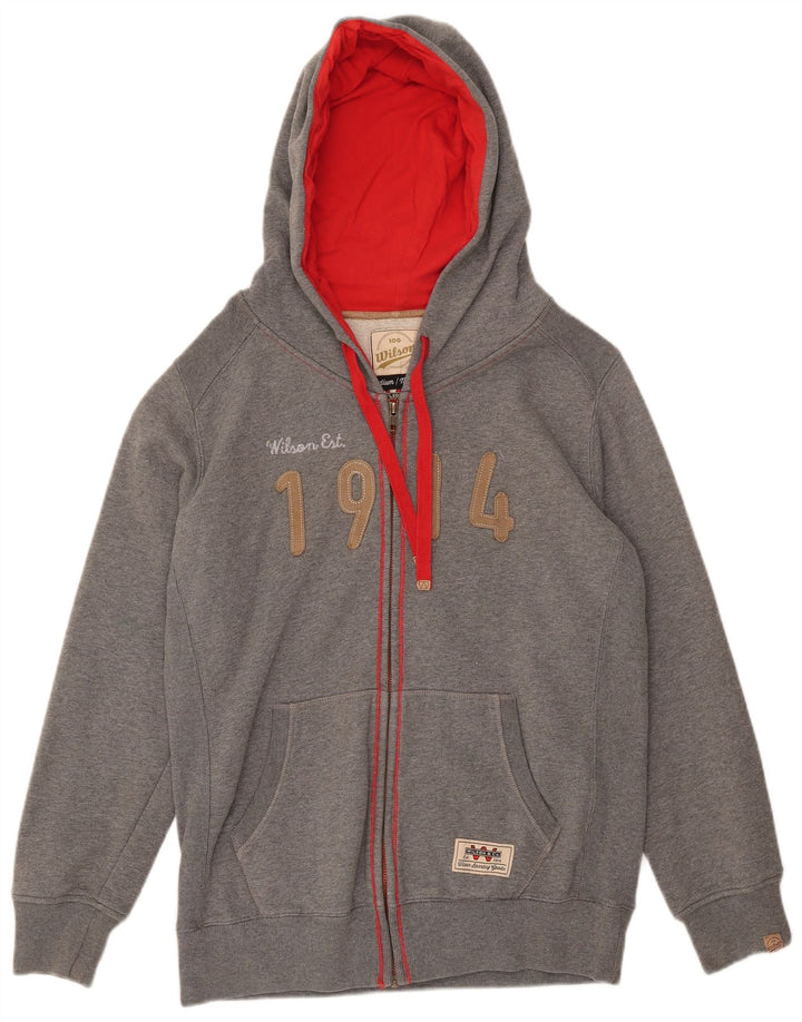Suéter masculino WILSON com capuz e zíper gráfico cinza médio algodão