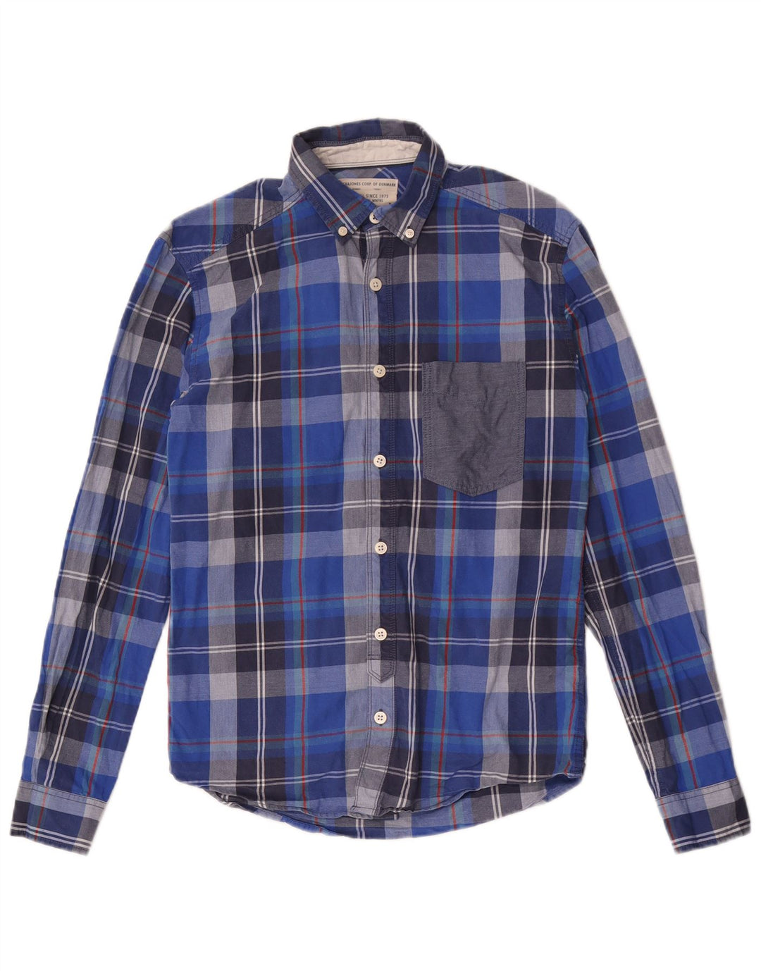 Camisa de flanela masculina Jack & Jones 11-12 anos algodão xadrez azul
