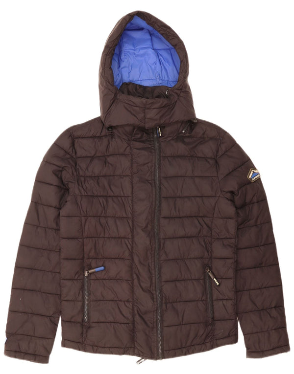 Jaqueta acolchoada com capuz masculina Superdry UK 36 pequena nylon preto