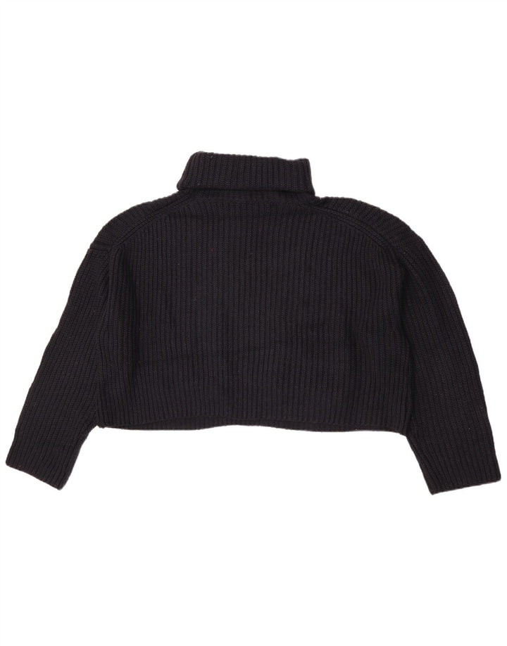 Zara Suéter feminino cropped oversized com gola redonda Reino Unido 14 médio preto