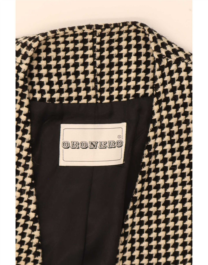Jaqueta blazer feminina vintage com 1 botão Reino Unido 14 lã houndstooth preta média