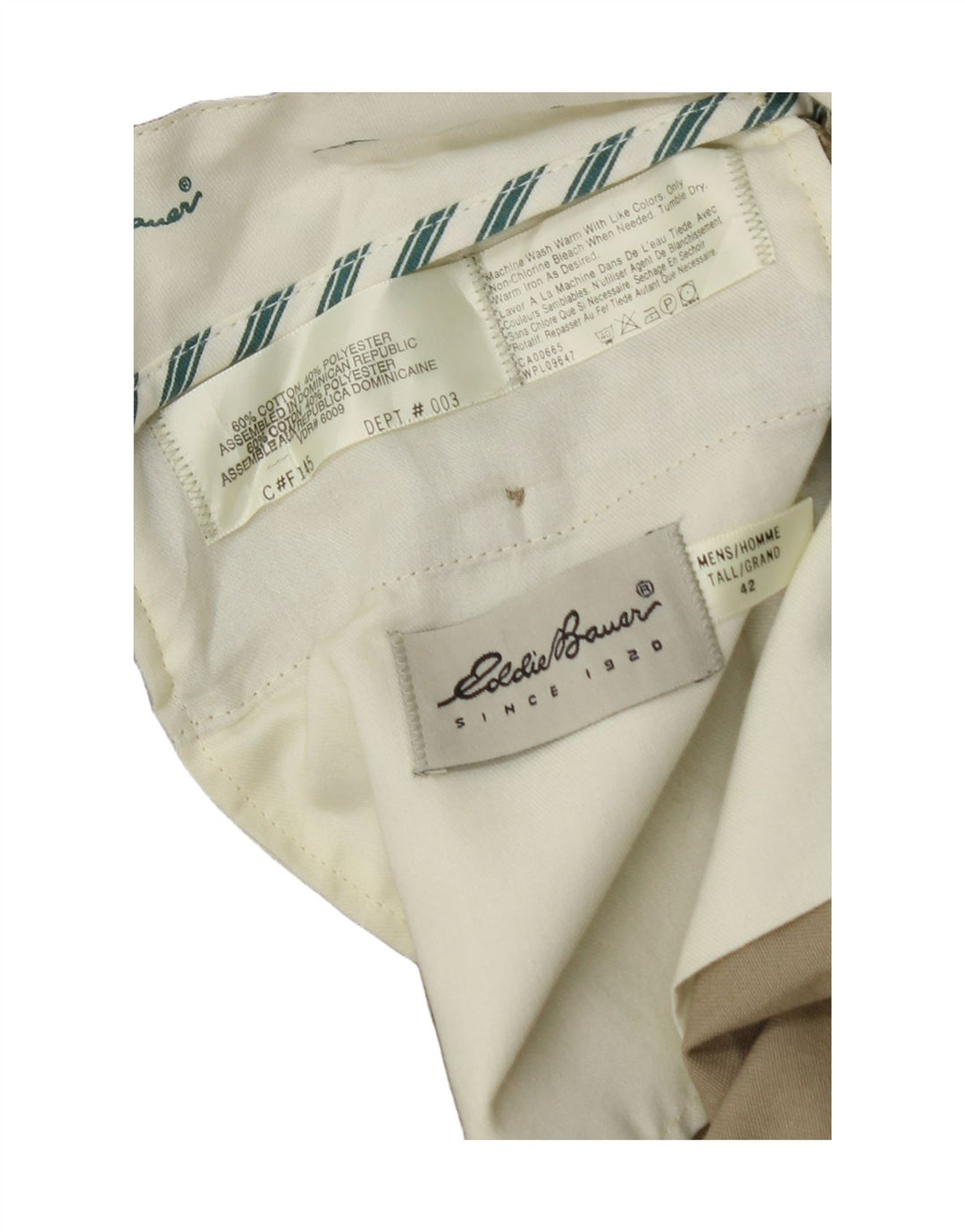 EDDIE BAUER Mens Tall Pegged Chino Trousers W42 L30 Beige Cotton Vintage Eddie Bauer and Second-Hand Eddie Bauer from Messina Hembry 