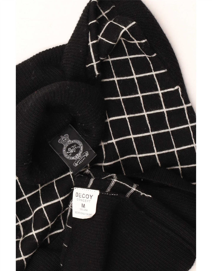 Suéter feminino vintage com gola redonda Reino Unido 12 lã xadrez média preta