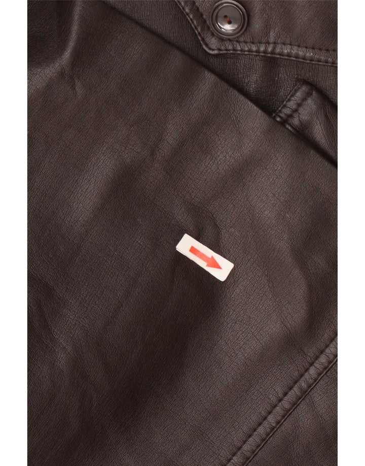 Casaco de couro feminino vintage UK 12 marrom médio