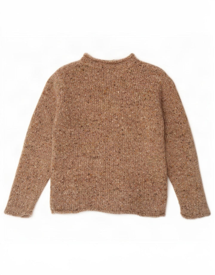 Suéter feminino Aran com gola tartaruga grande, Reino Unido 10, pequeno, bege, salpicado