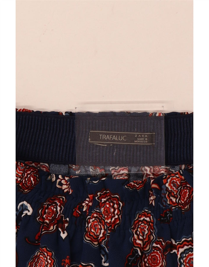 Mini saia feminina Zara médio W28 azul marinho floral