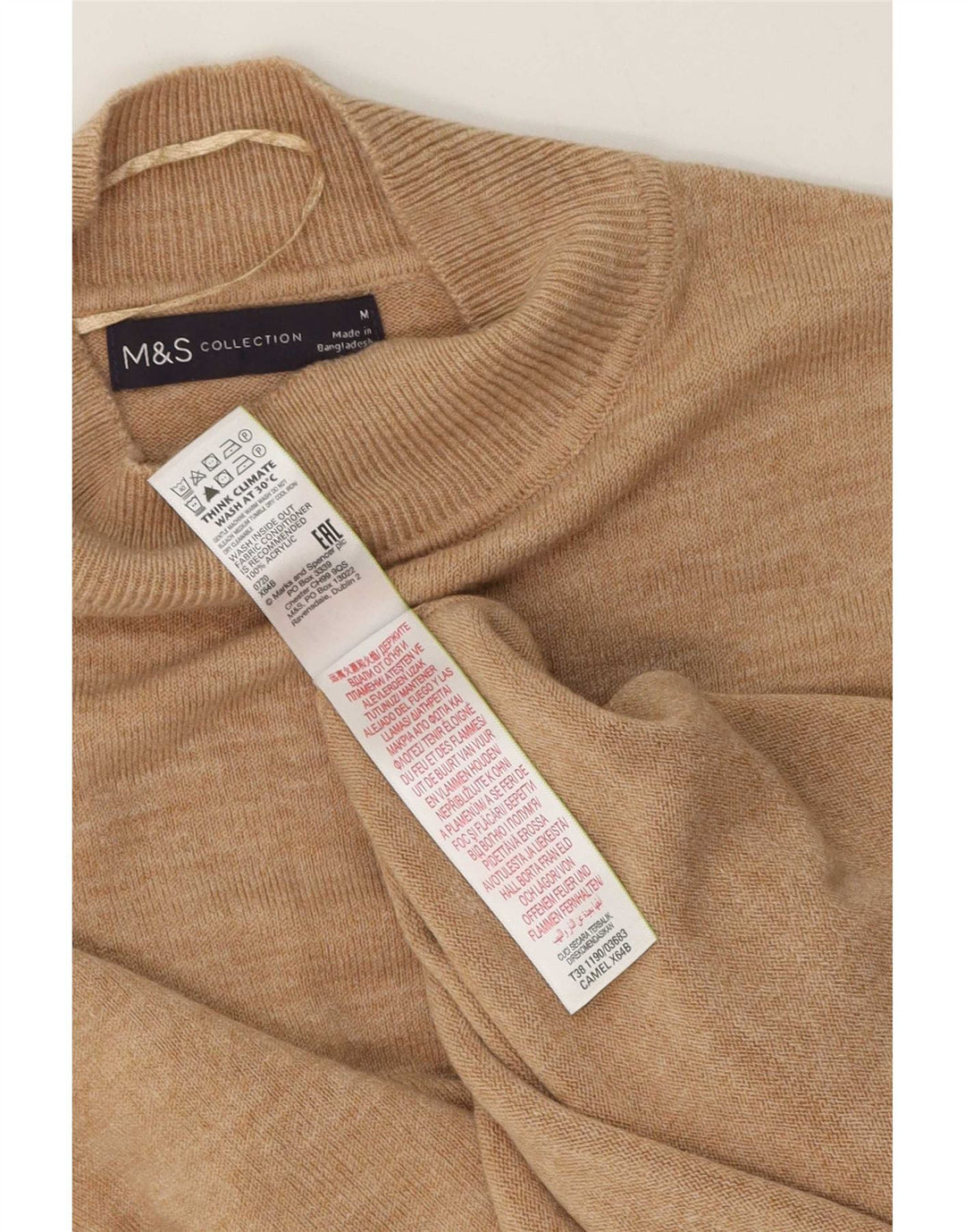 Suéter feminino Marks & Spencer com gola tartaruga Reino Unido 14 médio bege