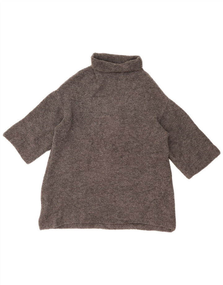 Suéter feminino ZARA manga 3/4 com gola redonda grande Reino Unido 10 pequeno cinza