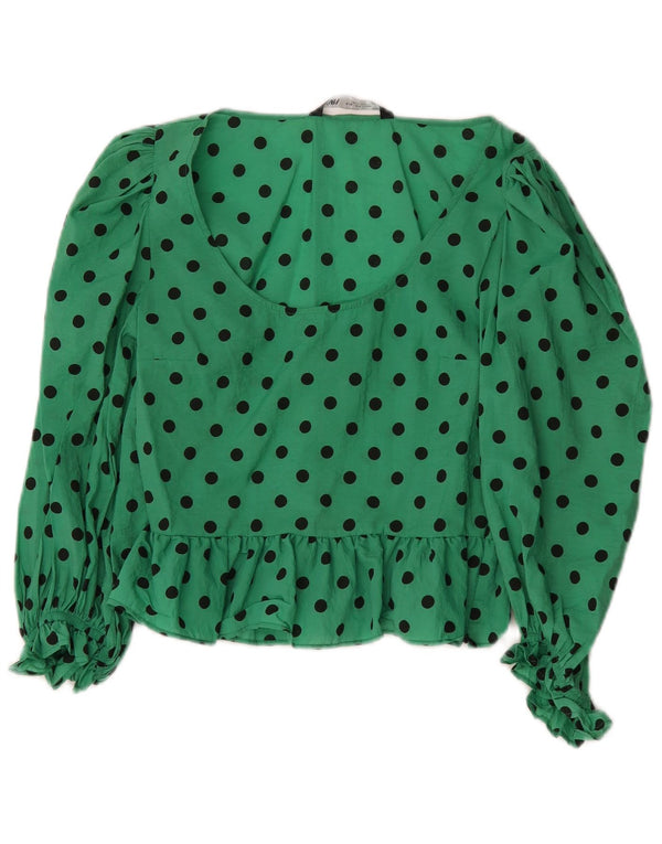 Blusa feminina de manga comprida Zara UK 10 bolinhas verdes pequenas