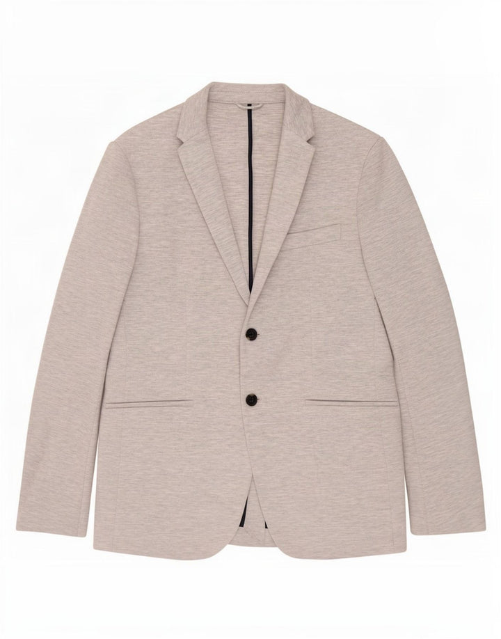 Jaqueta blazer masculina Zara com 2 botões Reino Unido 40 poliéster manchado cinza grande