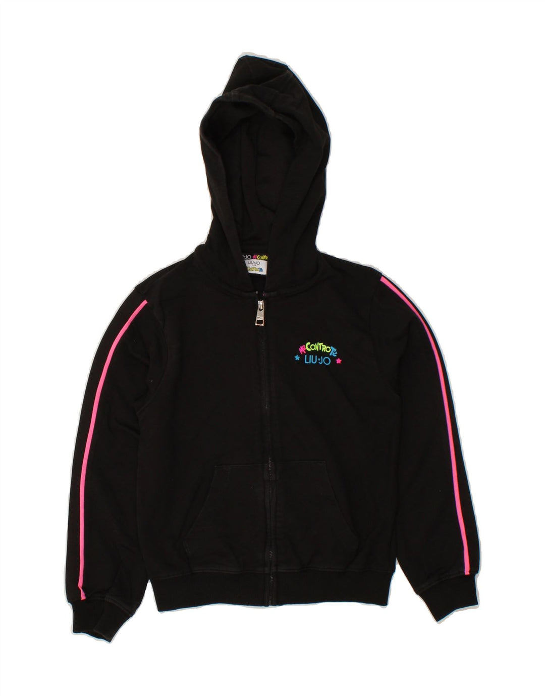 LIU JO Girls Graphic Zip Hoodie Sweater 9-10 Years Black Cotton Vintage Liu Jo and Second-Hand Liu Jo from Messina Hembry 