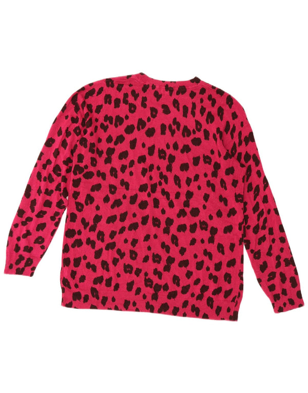 Suéter feminino Marks & Spencer com gola redonda UK 22 2XL rosa estampa animal