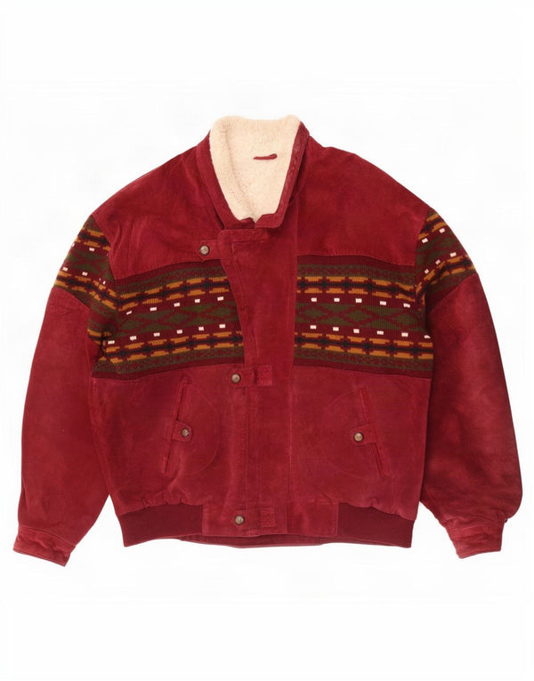 Jaqueta masculina vintage de camurça sherpa Reino Unido 42 XL marrom Fair Isle