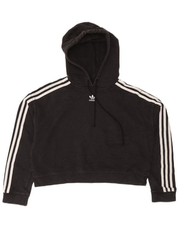 Adidas Womens Crop Oversized Hoodie Jumper Reino Unido 10 Pequeno Algodão Preto