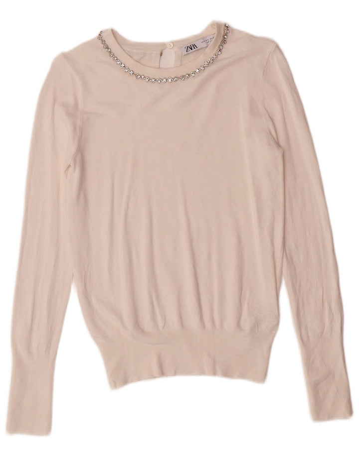 Suéter feminino Zara com gola canoa e viscose branca pequena Reino Unido 10