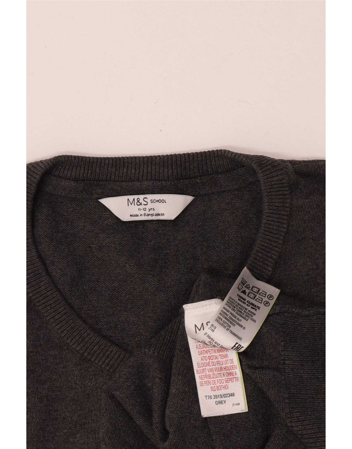 Suéter Marks & Spencer Boys com decote em V 11-12 anos algodão cinza