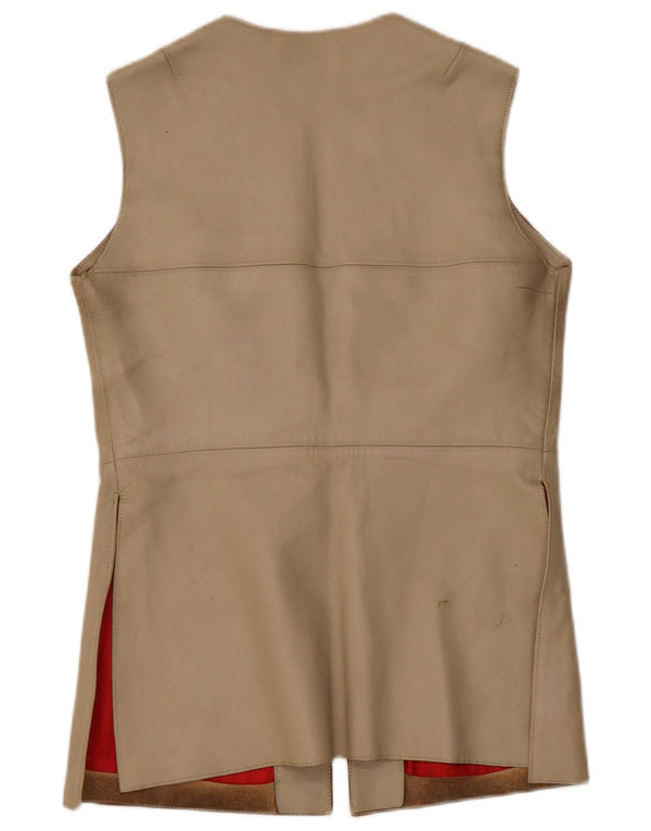 Colete de couro feminino vintage IT 38 XS bege