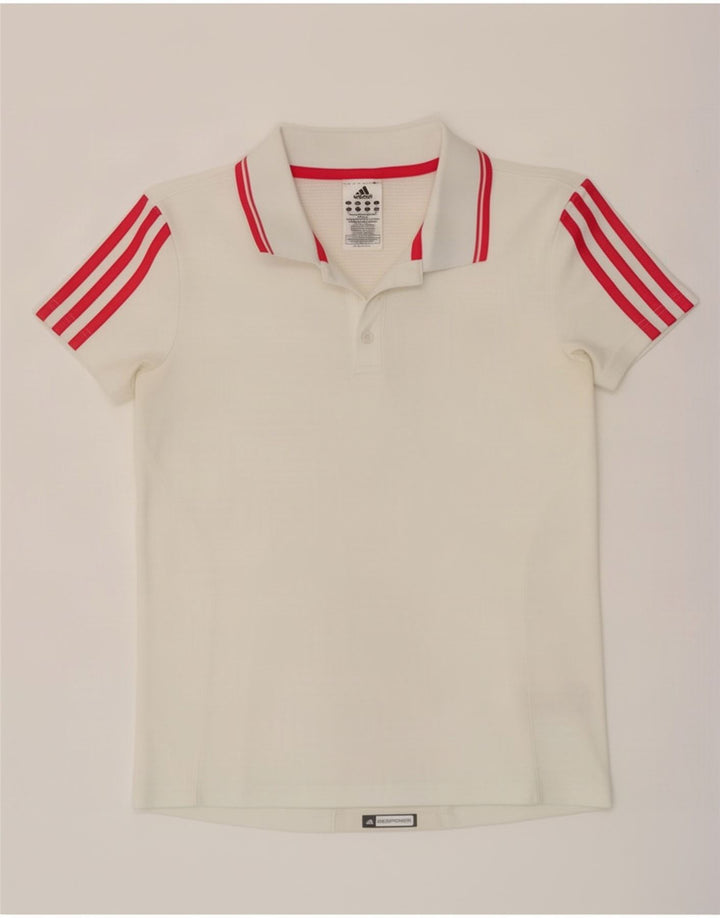 Camisa polo feminina Adidas UK 14 médio branco colorblock poliéster