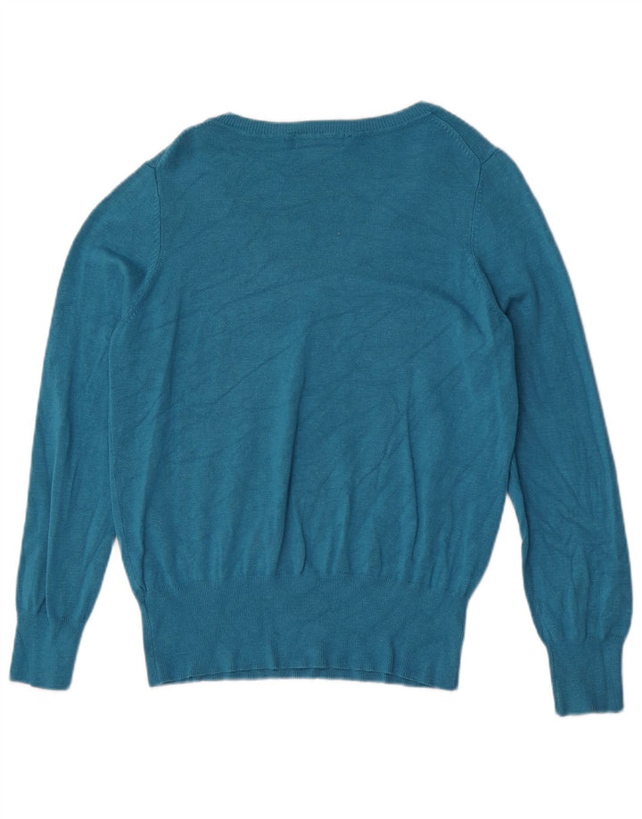 Suéter feminino Marks & Spencer com decote em V Reino Unido 14 viscose turquesa média