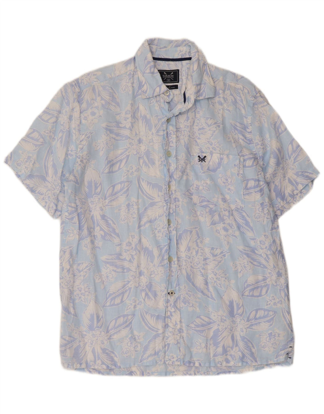 Camisa masculina de manga curta Crew Clothing linho floral azul médio