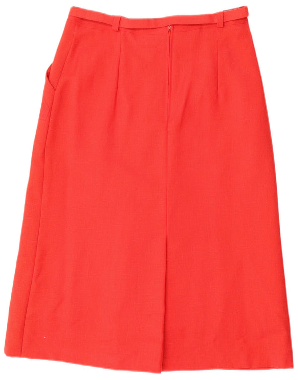 Saia midi feminina vintage de cintura alta IT 46 grande W28 viscose vermelha