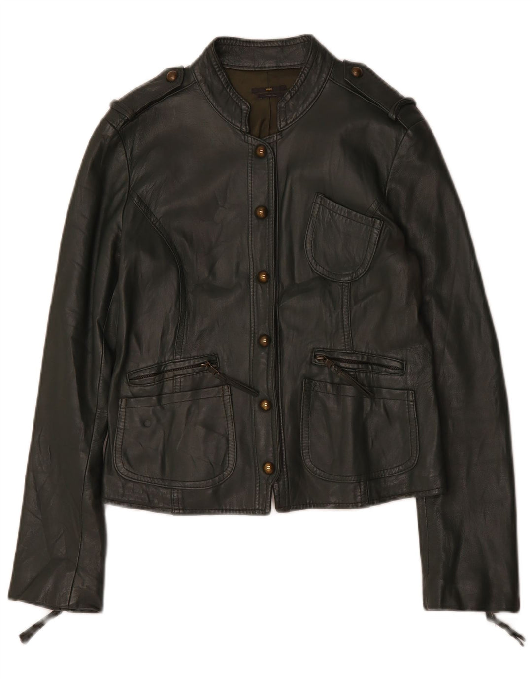 Jaqueta feminina de couro militar Sasch UK 14 grande verde