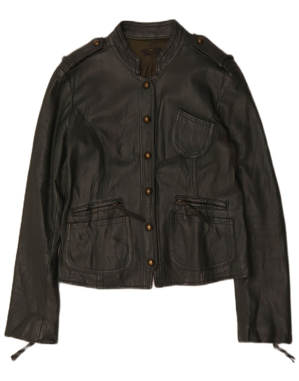 Jaqueta feminina de couro militar Sasch UK 14 grande verde